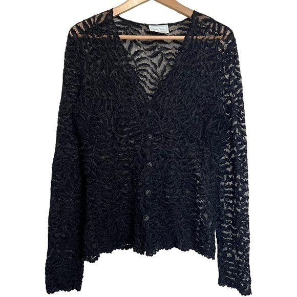 Hanky Panky Black Lace Long Sleeve Button Down Size S - Picture 1 of 7